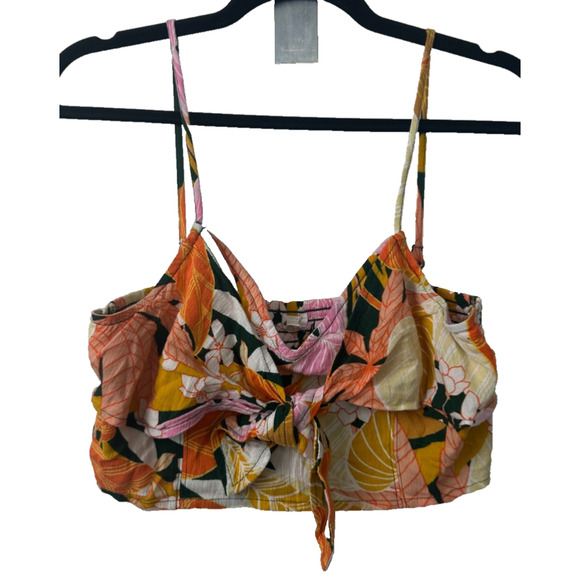 NEW Aerie Sz M Floral Patterned Crop Top Tie Front Adjustable Sleeves $39.95 A13 - Picture 1 of 6
